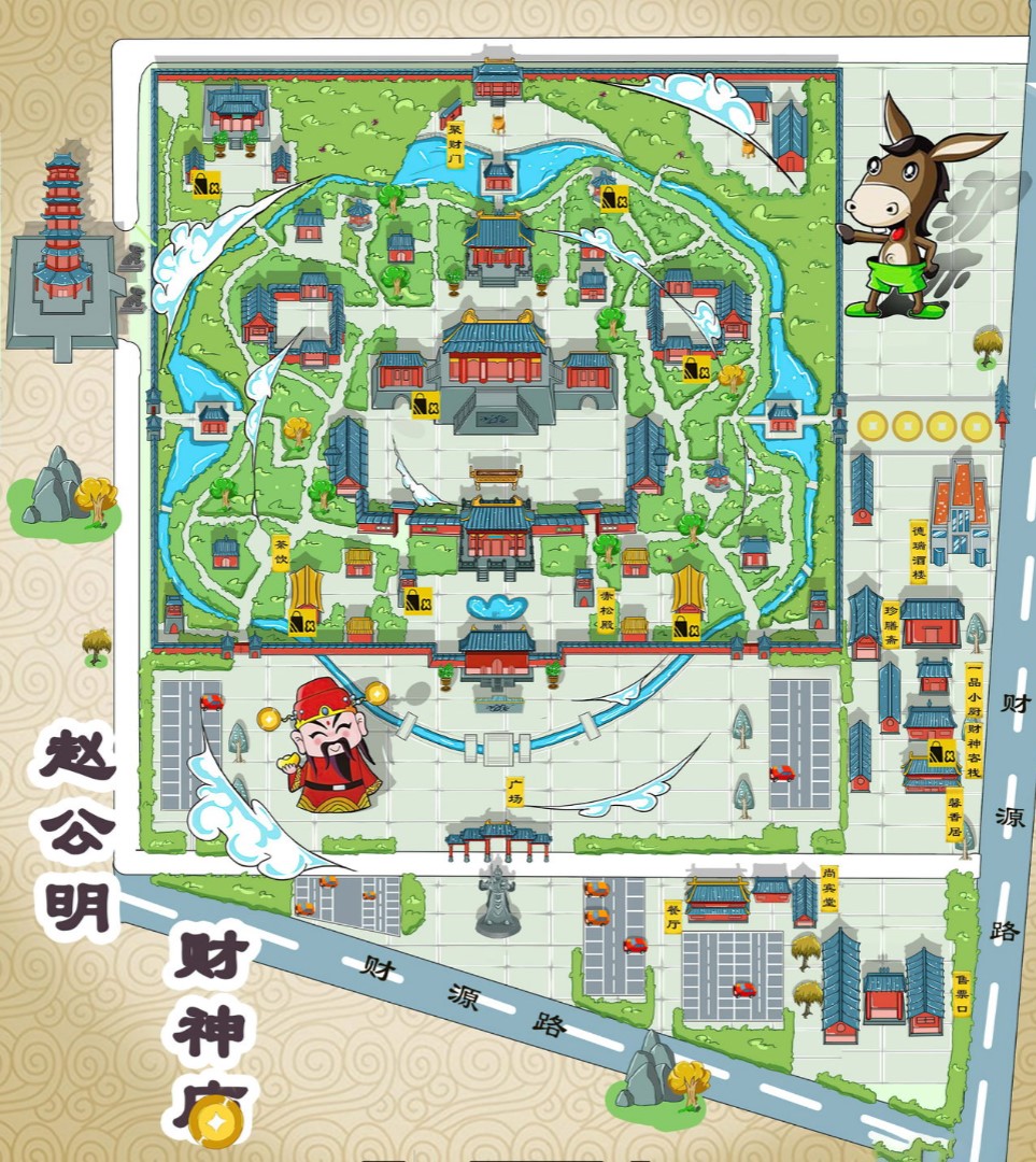 宁洱寺庙类手绘地图